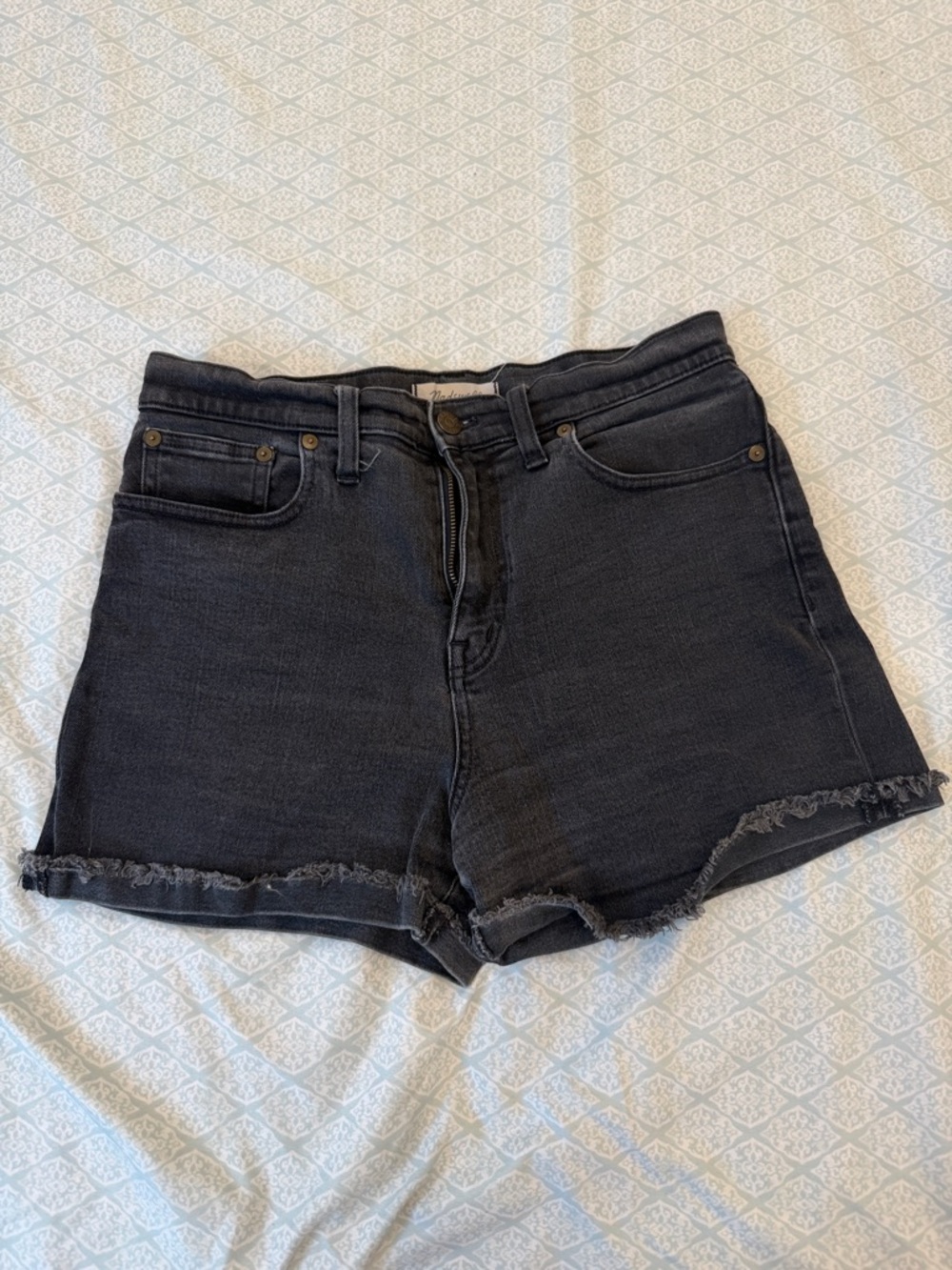 Madewell Washed Black High-Rise Raw Hem Jean Shorts